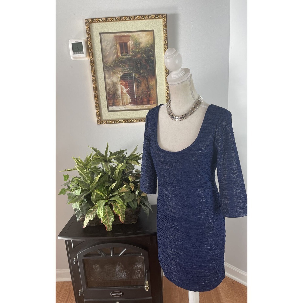 Material Girl Dress Womens Small Mini Bodycon Cutout Scoop Stretch Blue Short L